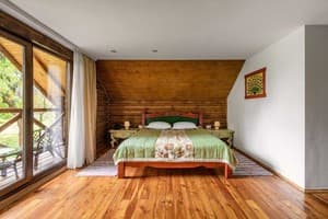 Kryve Ozero. Room Standard Double  Eco (2+1) wooden building with a view of the restaurant